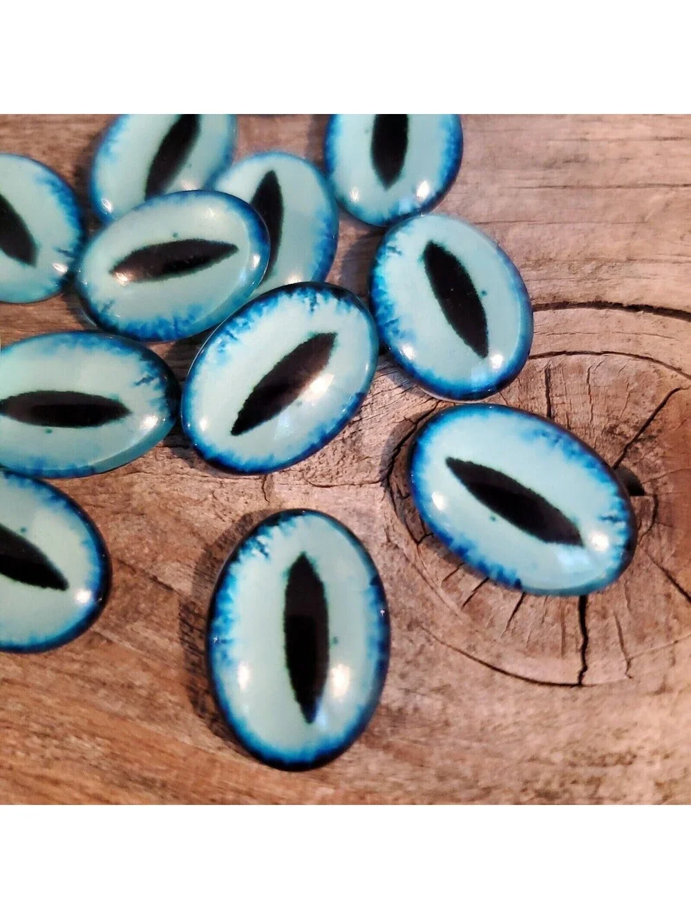Dragon Eyes Black Aqua Blue GoT Fan Glass Cabochons 18x13mm Oval 2 pcs